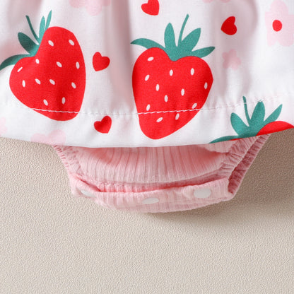 Strawberry dress and bow set for baby