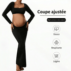 Robe de Grossesse Col Carré Manches Longues Dropsure  Robe de grossesse