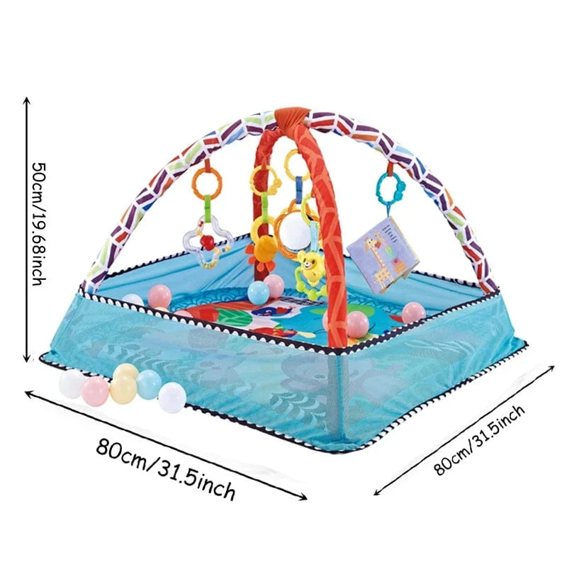Tapis d’éveil bébé avec arches, jouets suspendus et filet de sécurité