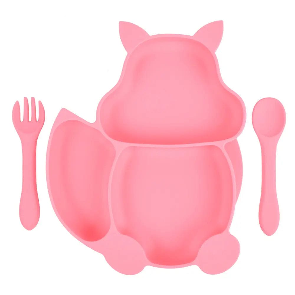 Assiette et couverts en silicone renard Rose Mini Merveille