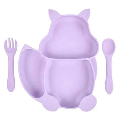 Assiette et couverts en silicone renard Violet Mini Merveille