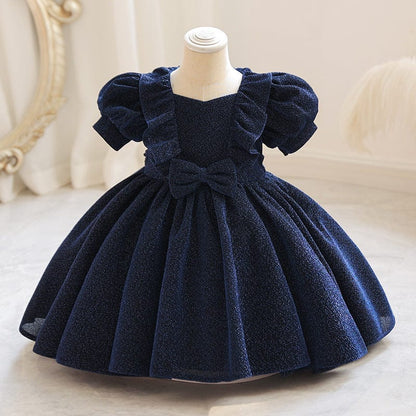 Baby Dress For One Year Old Children's Princess Dress Western Style Puffy Navy Blue / 100cm Mini merveille