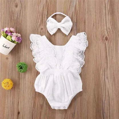 Ensemble body et bandeau en dentelle pour bébé 0-6 mois Mini Merveille