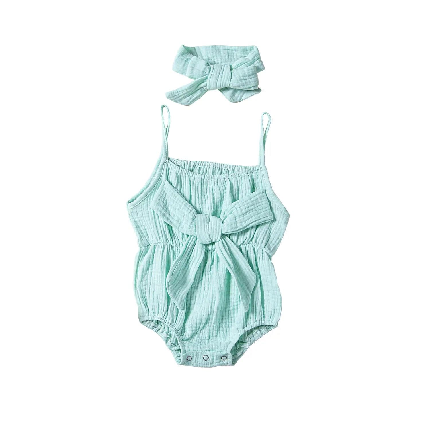 Ensemble body et bandeau nœud pour bébé Turquoise / 0-6 mois Mini Merveille