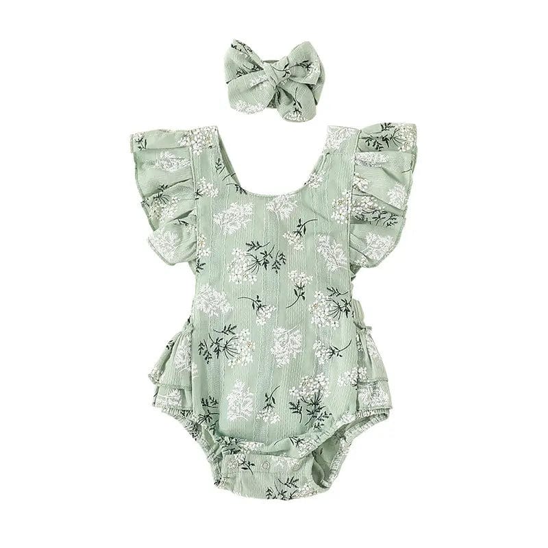 Ensemble body sans manches et bandeau pour bébé Vert / 0-6 mois Mini Merveille