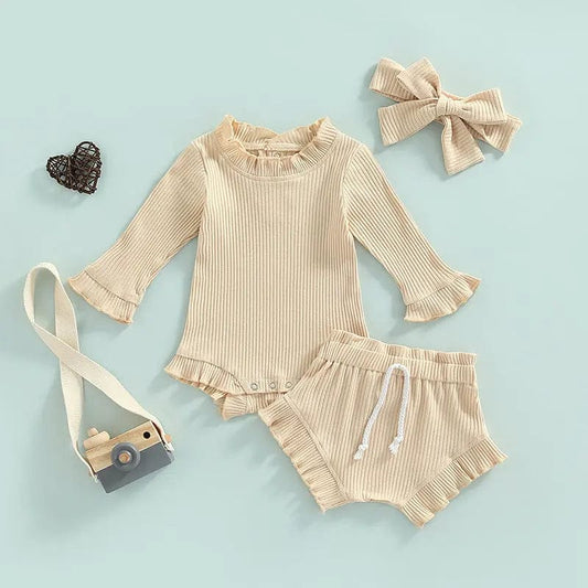 Ensemble body short et bandeau en nylon pour bébé Abricot / 0-6 mois Mini Merveille