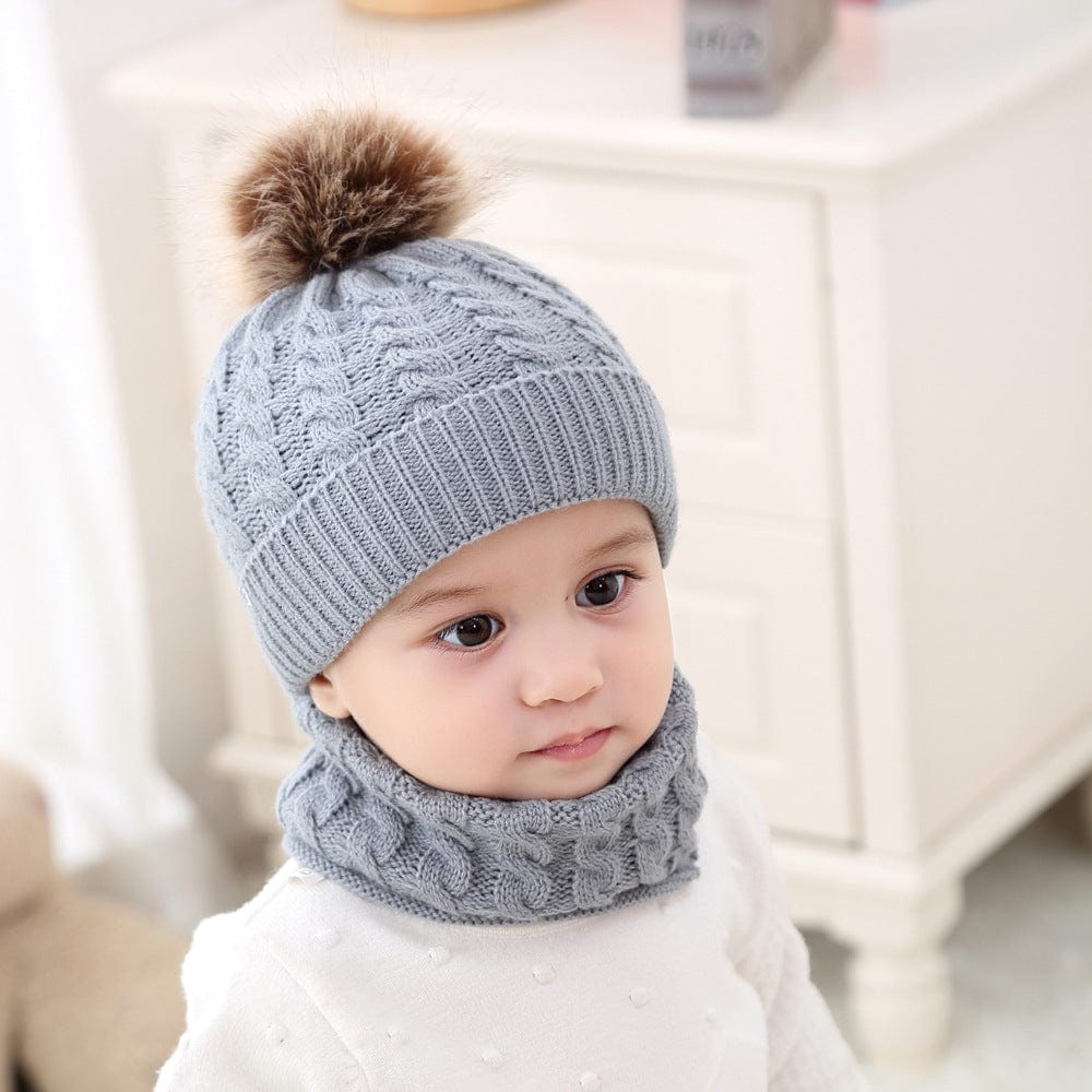 Ensemble bonnet et cache-cou pour bébé Gris Mini merveille