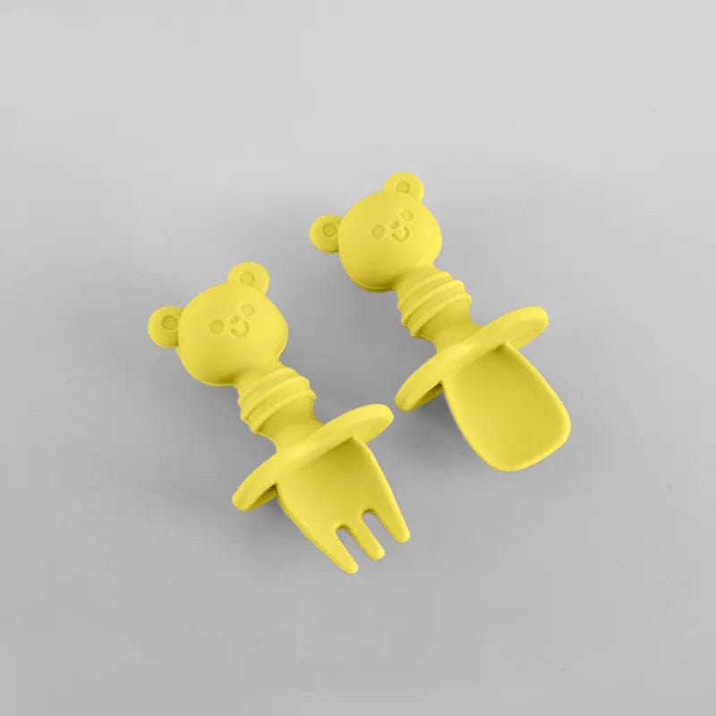 Ensemble fourchette et cuillère en silicone ourson Jaune Mini Merveille