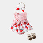 Ensemble robe et nœud fraise pour bébé