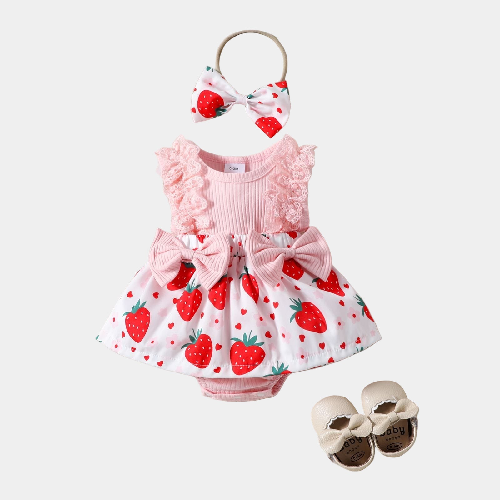 Ensemble robe et nœud fraise pour bébé