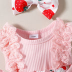 Ensemble robe et nœud fraise pour bébé