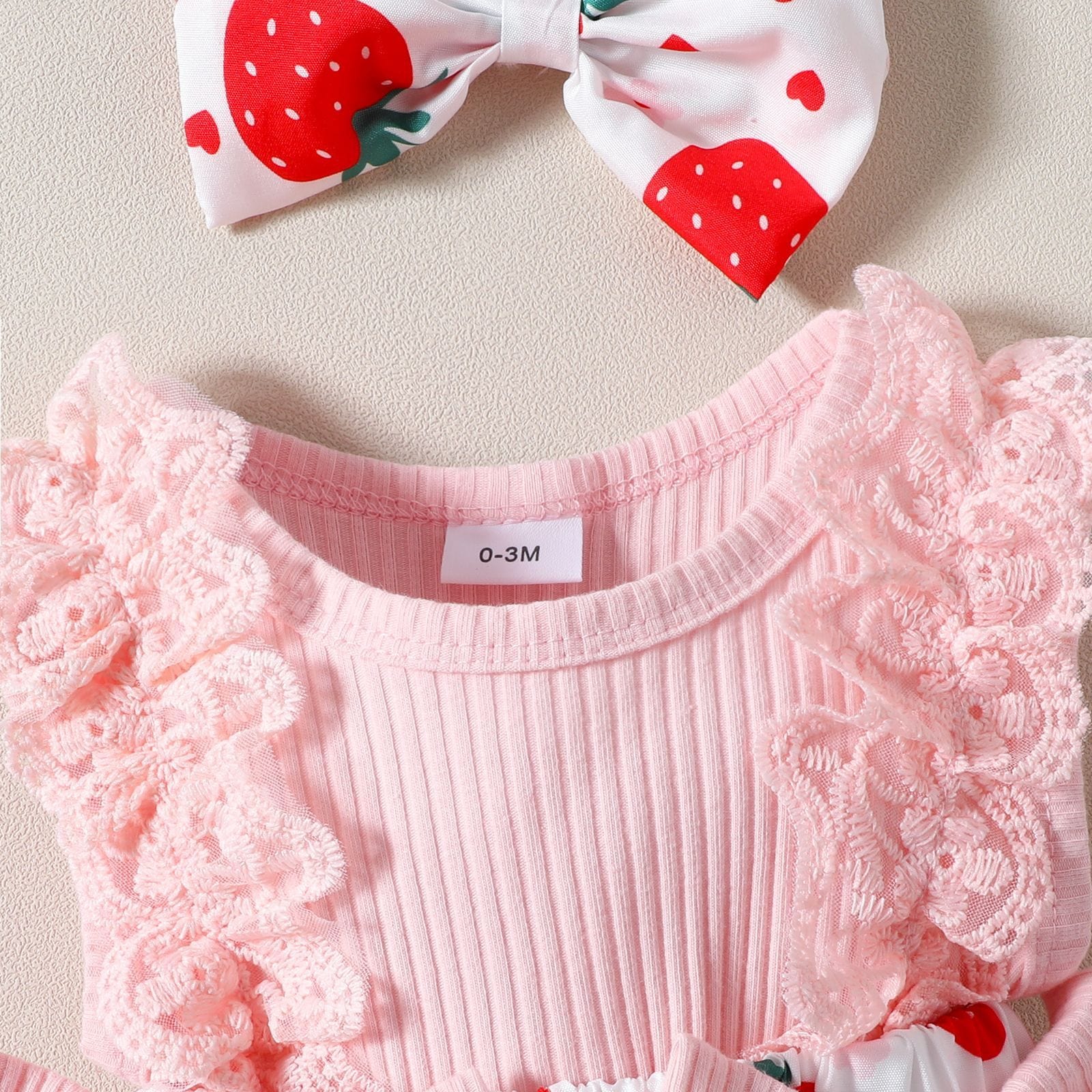 Ensemble robe et nœud fraise pour bébé