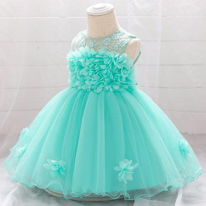 European And American Summer Children's Tube Top Flower Mesh Wedding Dress Pettiskirt Apple Green / 70cm Mini merveille