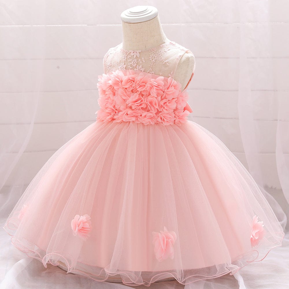 European And American Summer Children's Tube Top Flower Mesh Wedding Dress Pettiskirt Flesh Pink / 70cm Mini merveille