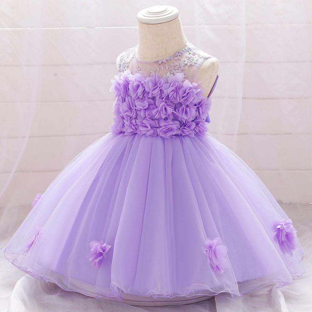 European And American Summer Children's Tube Top Flower Mesh Wedding Dress Pettiskirt Light Purple / 70cm Mini merveille