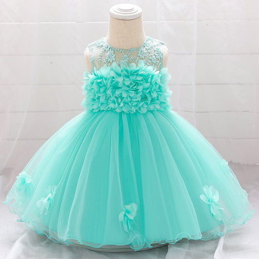 European And American Summer Children's Tube Top Flower Mesh Wedding Dress Pettiskirt Mini merveille