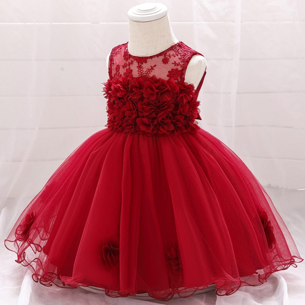 European And American Summer Children's Tube Top Flower Mesh Wedding Dress Pettiskirt Purplish Red / 70cm Mini merveille