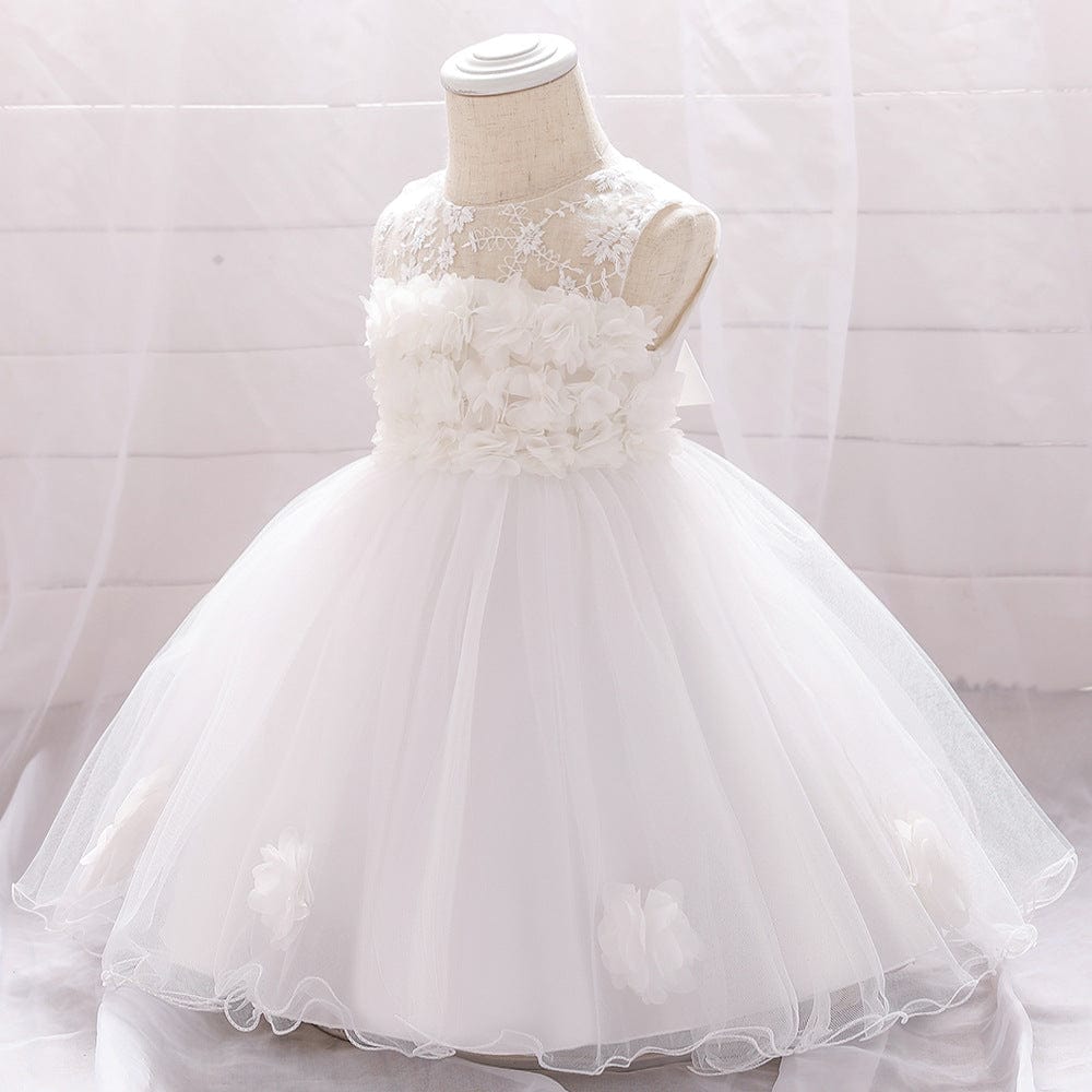 European And American Summer Children's Tube Top Flower Mesh Wedding Dress Pettiskirt White / 70cm Mini merveille