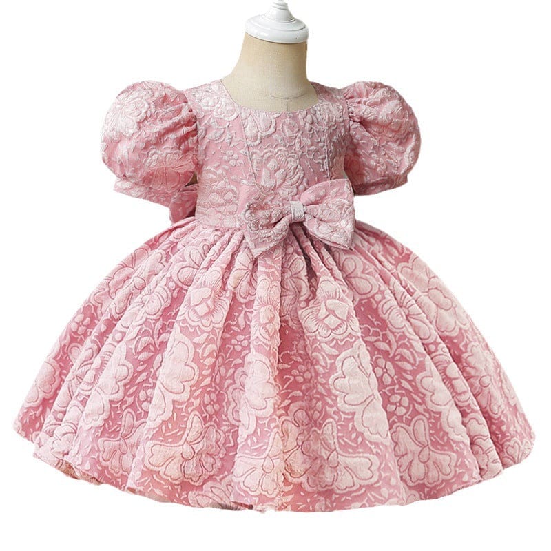 Girl's Baby Dress For One Year Old Puff Sleeve Bow Princess Dress Mini merveille