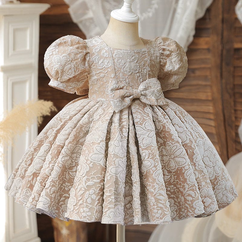 Girl's Baby Dress For One Year Old Puff Sleeve Bow Princess Dress Mini merveille