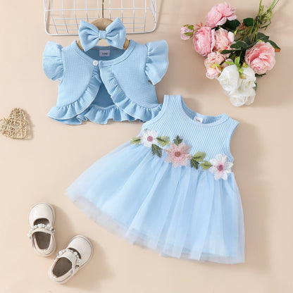 Girls' Sleeveless Short Top Mesh Dress Sky Blue / 12 To 18m Mini merveille