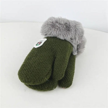 Moufles en Laine Enfant Vert Mini Merveille