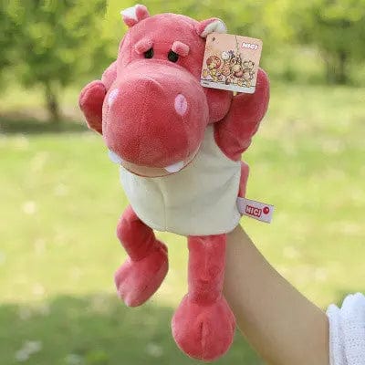 Peluche marionnette animaux hippopotame rose Mini Merveille
