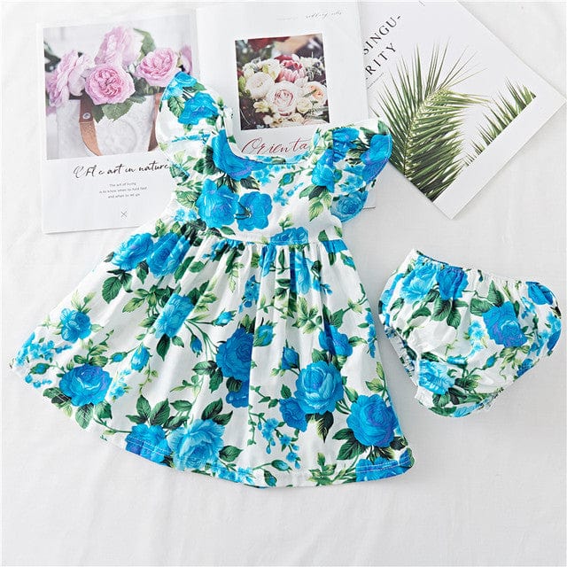 Robe à fleur pour bébé Bleu / 0-3 mois Mini merveille