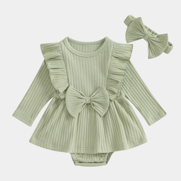 Robe et bandeau pour bébé Vert / 0-3 mois Mini merveille