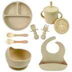Set Repas Bébé 9 Pièces en Silicone - Mini merveille14:200003699Beige 9PCS Wood Set