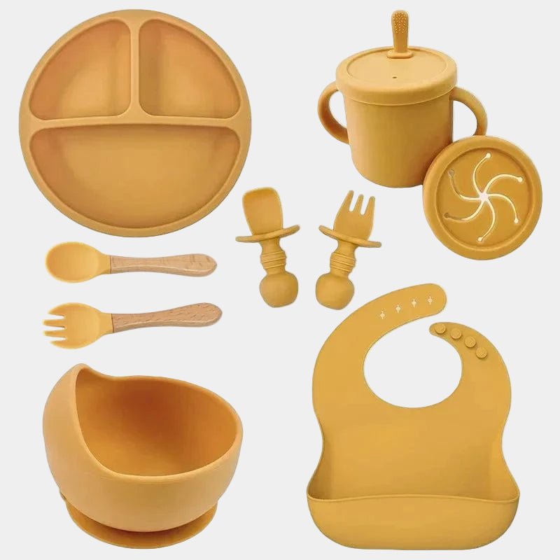 Set Repas Bébé 9 Pièces en Silicone - Mini merveille14:771Yellow 9PCS Wood Set