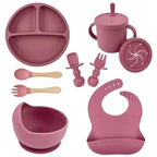 Set Repas Bébé 9 Pièces en Silicone - Mini merveille14:200002130Pink 9PCS Wood Set