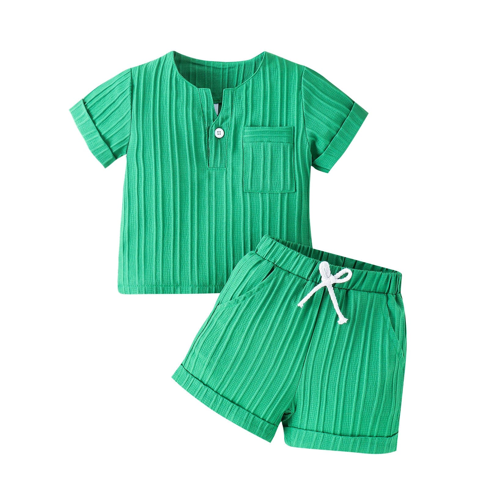 Solid Color And V-neck Short-sleeved Shorts Suit Two-piece Set Green / 12to18m Mini merveille