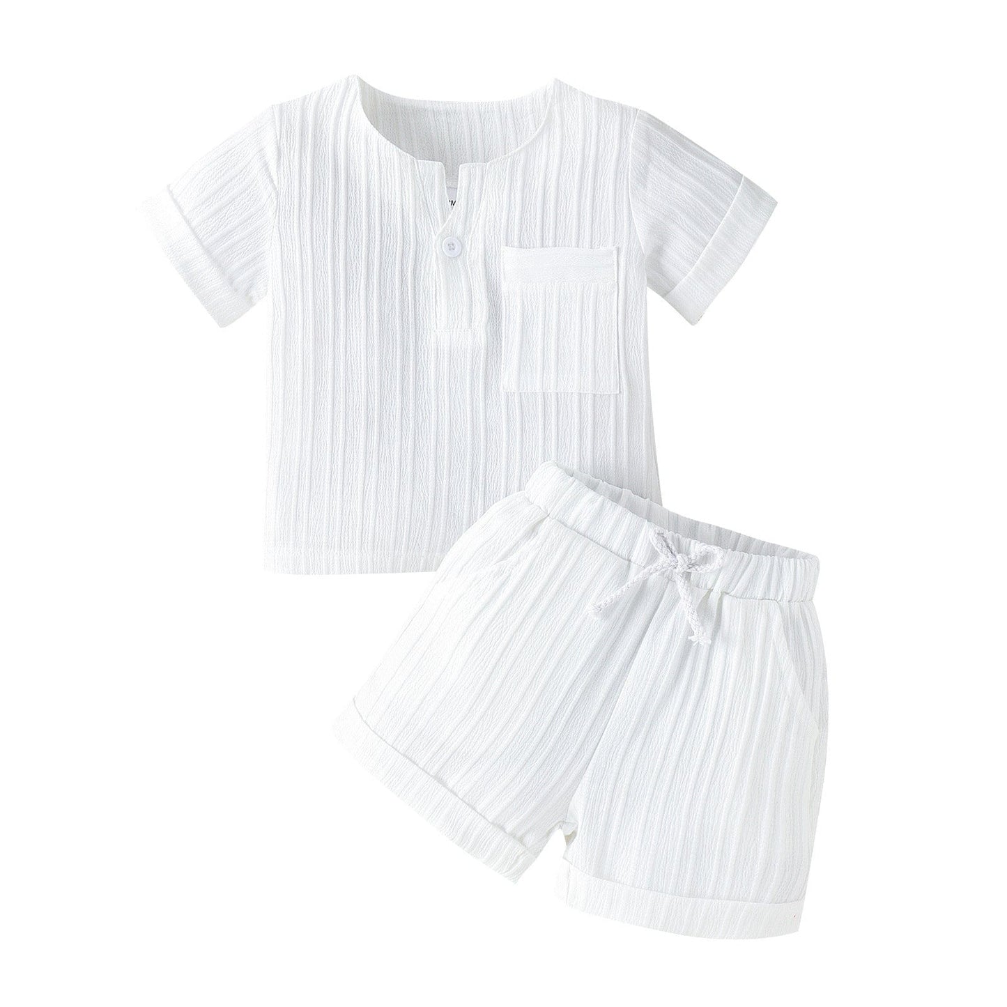 Solid Color And V-neck Short-sleeved Shorts Suit Two-piece Set White / 12to18m Mini merveille