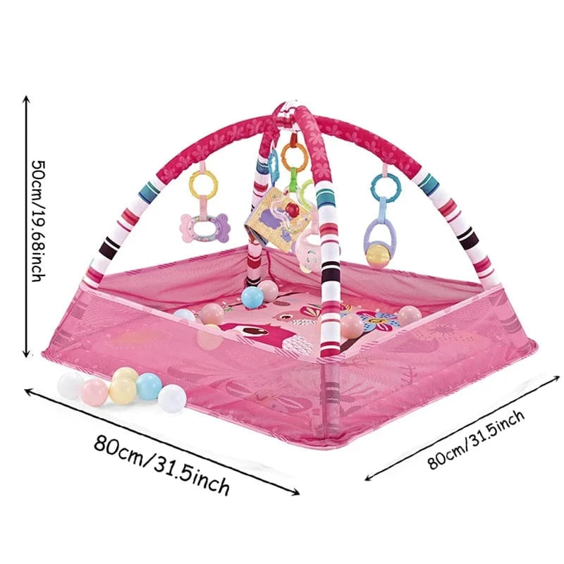 Tapis d’éveil bébé avec arches, jouets suspendus et filet de sécurité
