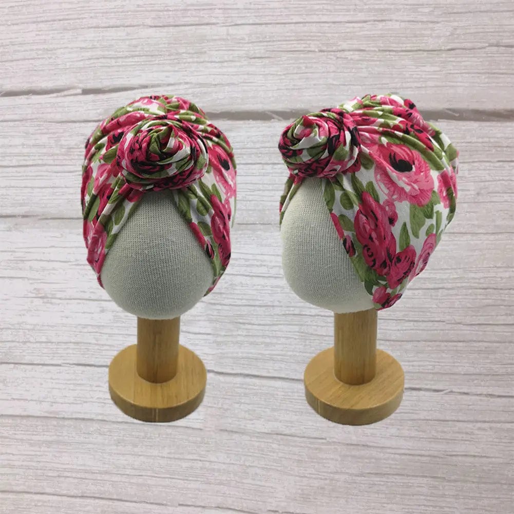 Turban à nœud  pour bébé Rose à fleurs Mini Merveille